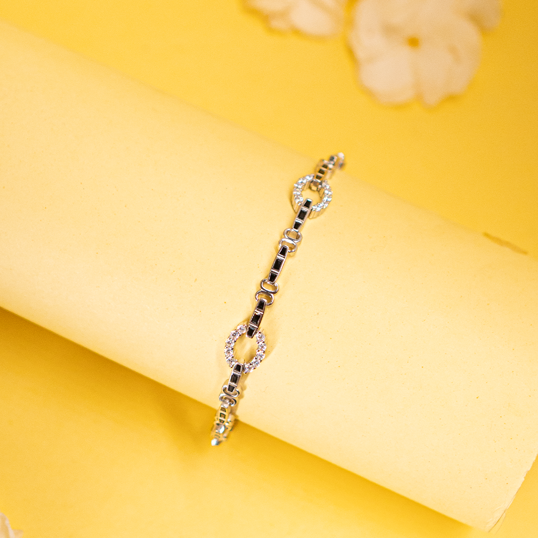 Silver Double Oval Zircon Bracelet